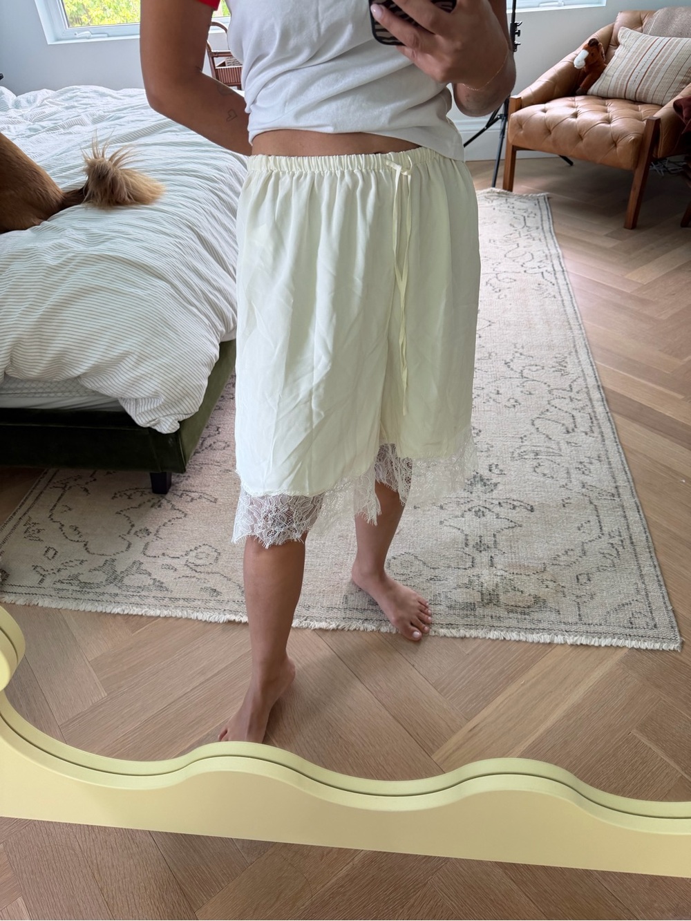 STAUD Cream Lace-Trim Bermuda Shorts